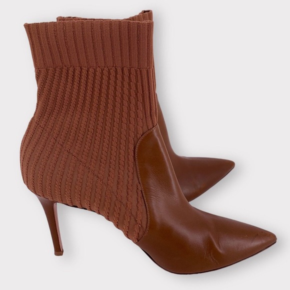 GIANVITO ROSSI - Katie 85 Leather/Knit Sock Bootie Brown Boots - EU 41 - Picture 5 of 12